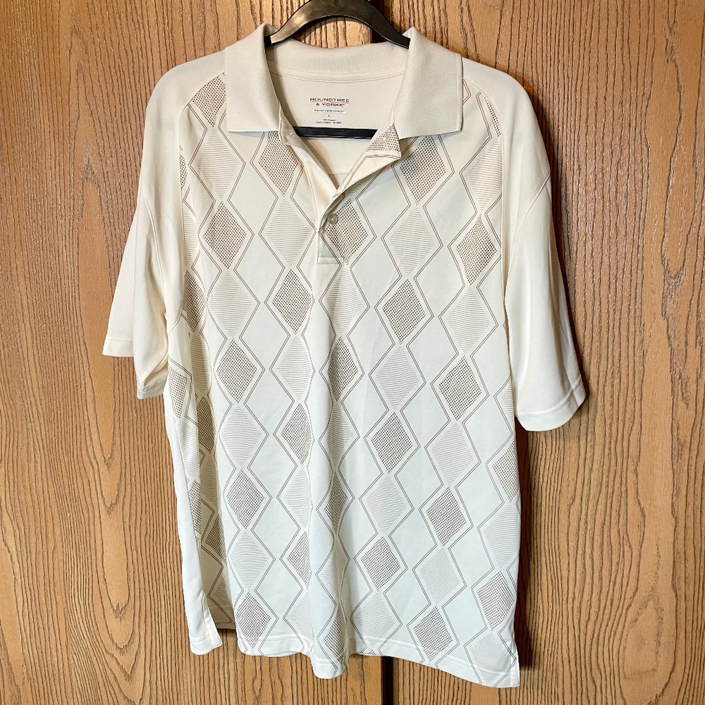 ROUNDTREE & YORKE PERFORMANCE MEN’S SIZE L GOLF POLO IVORY SHORT SLEEVE SHIRT